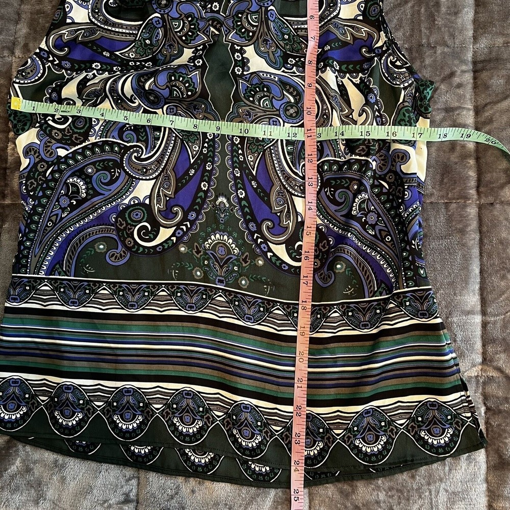 Laundry By Shelli Segal Medium 8 Blue Black Paisley Sleeveless V-neck Blouse - Picture 9 of 10